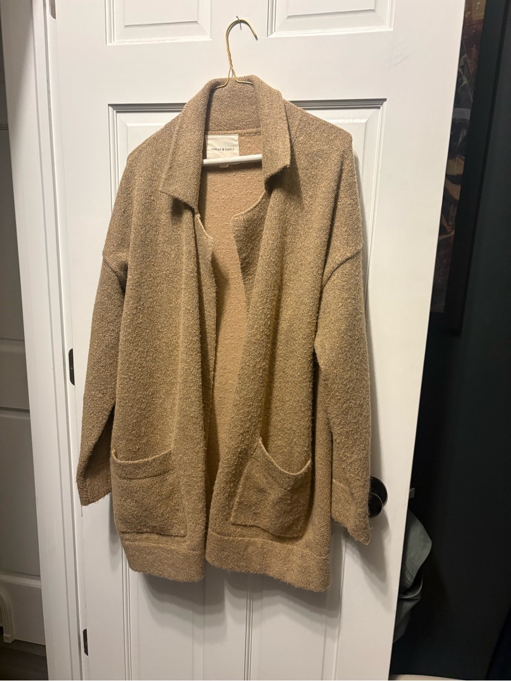 Thread & Supply Camel Bouclé Open-Front Cardigan